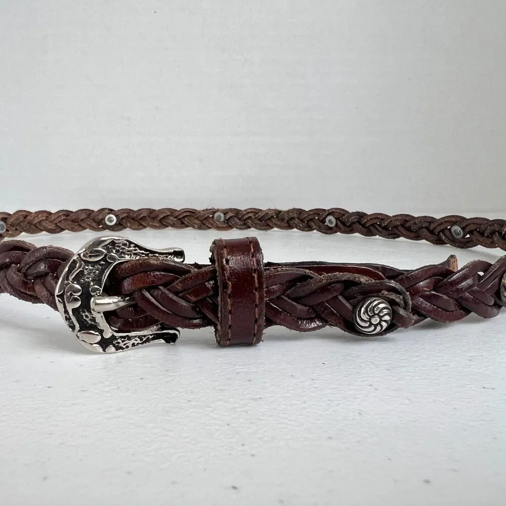 Donna Katz Women's Brown Braided Skinny Belt Genuine Leather Size M